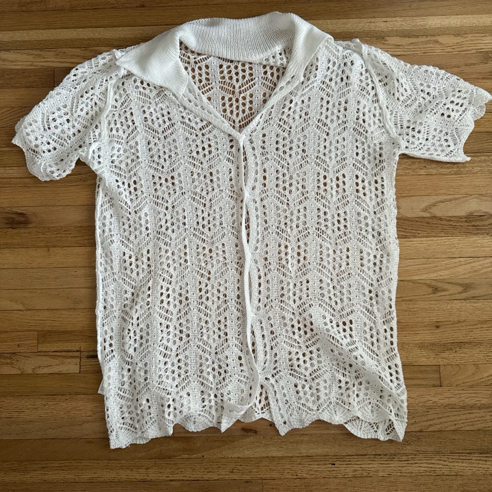 Elegant White Crochet Women's Coverup